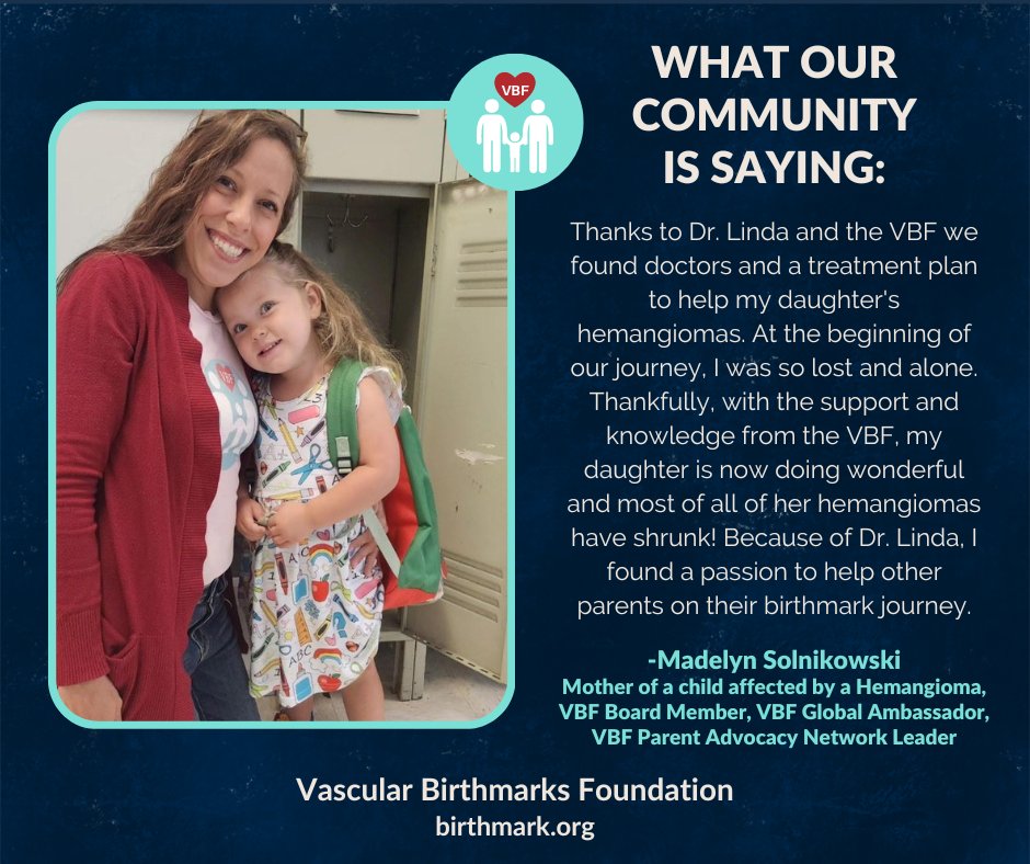 It's #TestimonialTuesday … If you or someone you love is affected by a vascular birthmark, anomaly, and/or related syndrome (VBARS) or if you have a story to tell about how @vbirthmarks has helped, we would love to hear it! Visit: birthmark.org/share-your-sto…