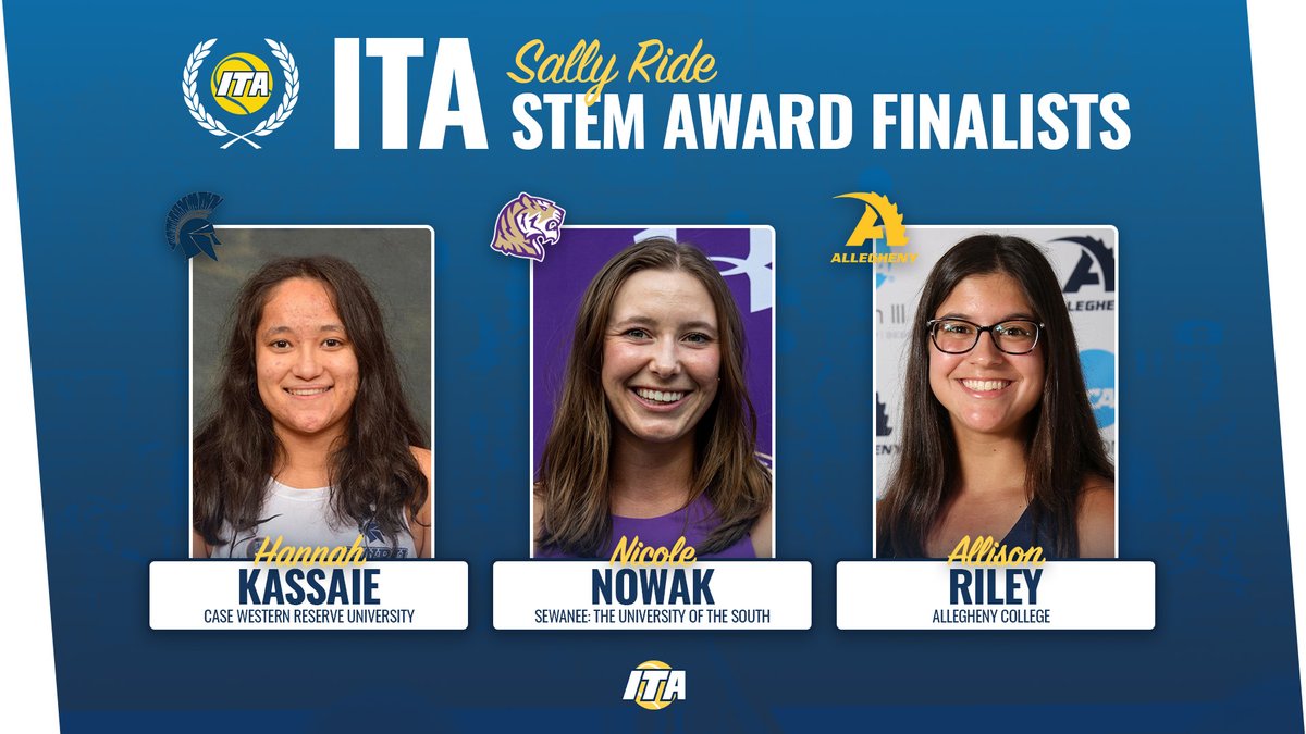 𝐒𝐚𝐥𝐥𝐲 𝐑𝐢𝐝𝐞 𝐒𝐓𝐄𝐌 𝐀𝐰𝐚𝐫𝐝 𝐅𝐢𝐧𝐚𝐥𝐢𝐬𝐭𝐬 🎓 Congratulations to Hannah Kassaie, Nicole Nowak, and Allison Riley on being named finalists for the 2024 ITA Sally Ride STEM Award! 📰 tinyurl.com/46dpxnta (Read More) #WeAreCollegeTennis | #ITAAwards