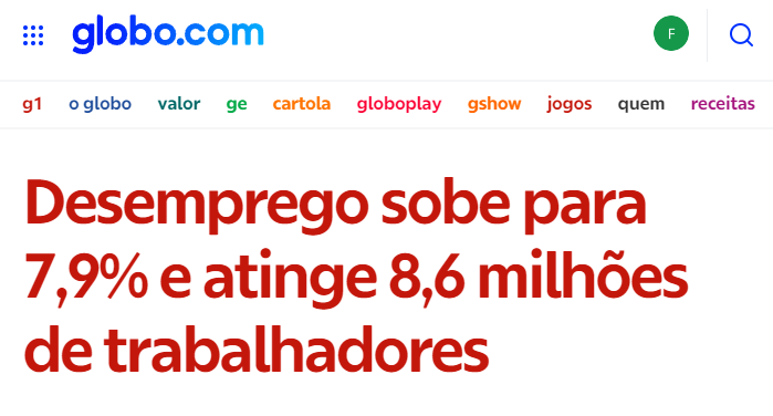 É verdade q o desemprego SUBIU para 7,9%?

O dado é enganoso.

As chamadas gigantescas na Globo e Folha são sensacionalistas. É puro suco de mau jornalismo.

Esse é o menor índice de desemprego para o 1° trimestre do ano desde 2014! Isso mesmo. Vem no 🧶