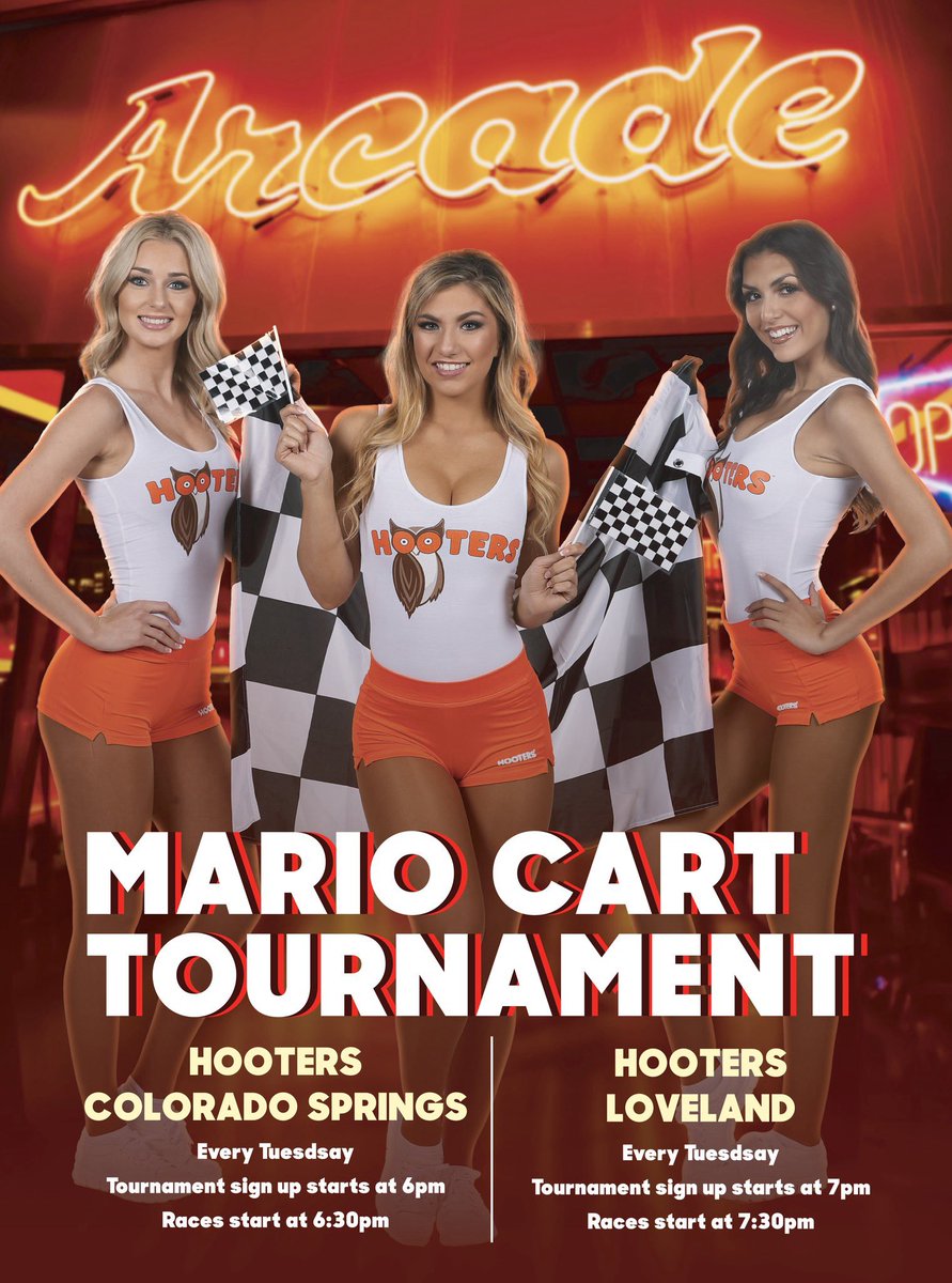 Every Tuesday there's a Mario Kart Tournament at Hooters Colorado Springs and Loveland locations! Prizes for the winners each week! 😎 #MarioKartTour