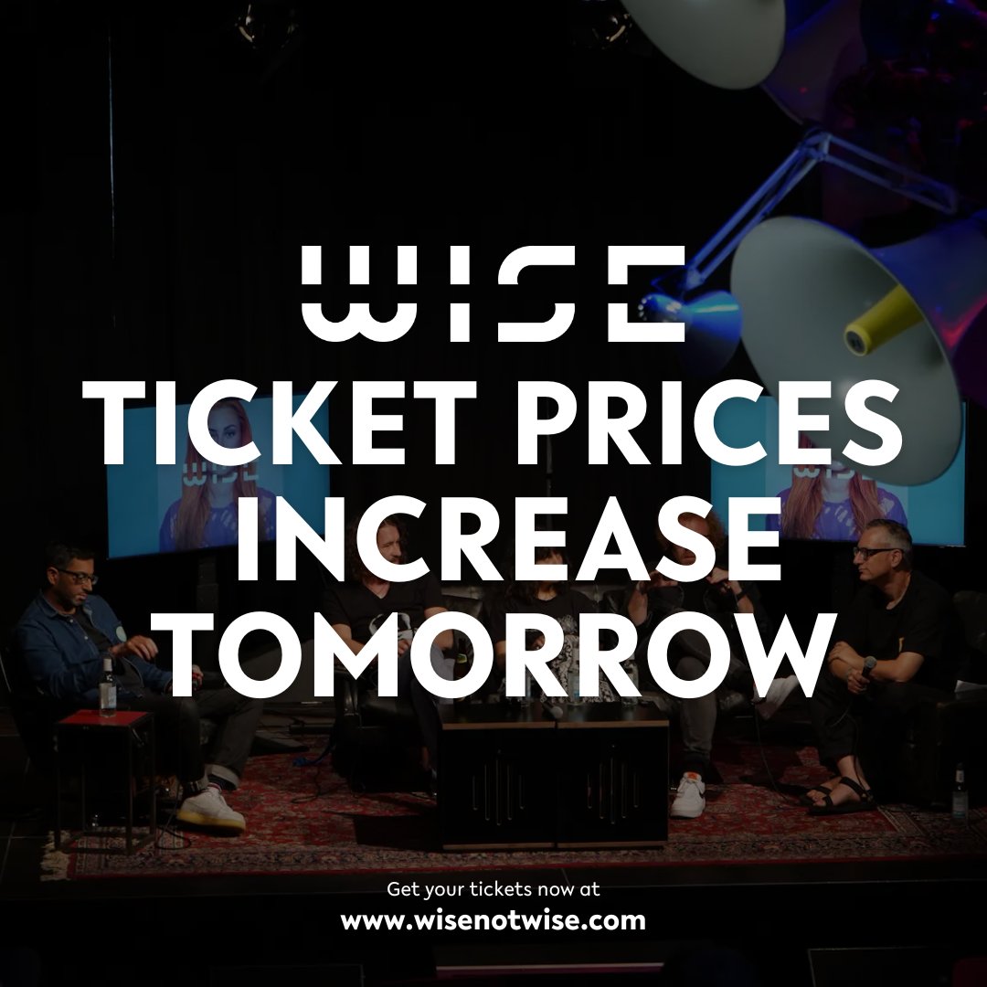 Starting tomorrow, prices for WISE 2024 - Me, Myself &amp; AI in Berlin on May 14/15 will be going up! We have a program of about 40 speakers, 10 music acts in 4 venues in 2 days waiting for you.
🎟️ Grab your tickets before prices increase tomorrow! wisenotwise.com
#WISE2024