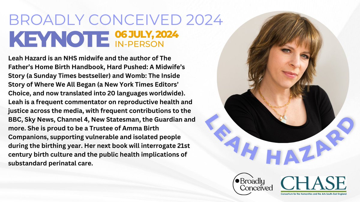 🚨 KEYNOTE 🚨 Our third and final keynote speaker will be @hazard_leah. Leah is an NHS midwife and bestselling author of titles such as 'Hard Pushed: A Midwife's Story' and 'Womb: The Inside Story of Where We All Began'. Leah will be speaking with us in-person on 6 July 2024.