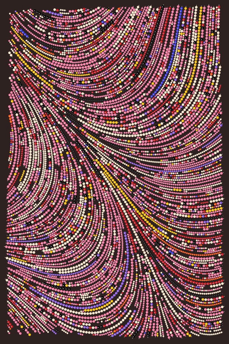 Heritage #57 bearing the Remba palette🎨

Remba is Swahili for 'beautify'. A fitting name for the only palette with pink and purple beads 📿

#GenerativeArt #SOL