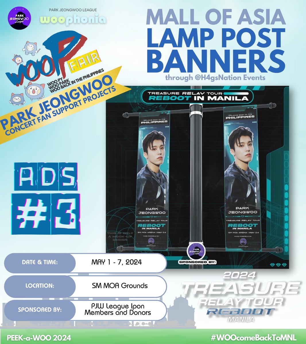 #WOOcomeBackToMNL 🐺 Our Manila Boy is finally back! In collaboration with @H4gsNation! Lamp Post will be available starting May 1 -7, 2024. Kindly tag us if you post the video or pictures. Thank you! #박정우 #PARKJEONGWOO #パクジョンウ #TREASURE_REBOOT_IN_MANILA