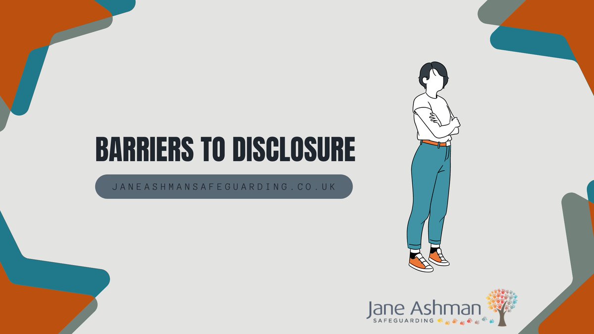 Barriers to disclosure can include: • The child doesn’t possess the vocabulary to express the problem • The behaviour has been normalised • The child doesn’t understand they are experiencing abuse Read the full blog here: janeashmansafeguarding.co.uk/barriers-to-di… #ChildSafeguarding