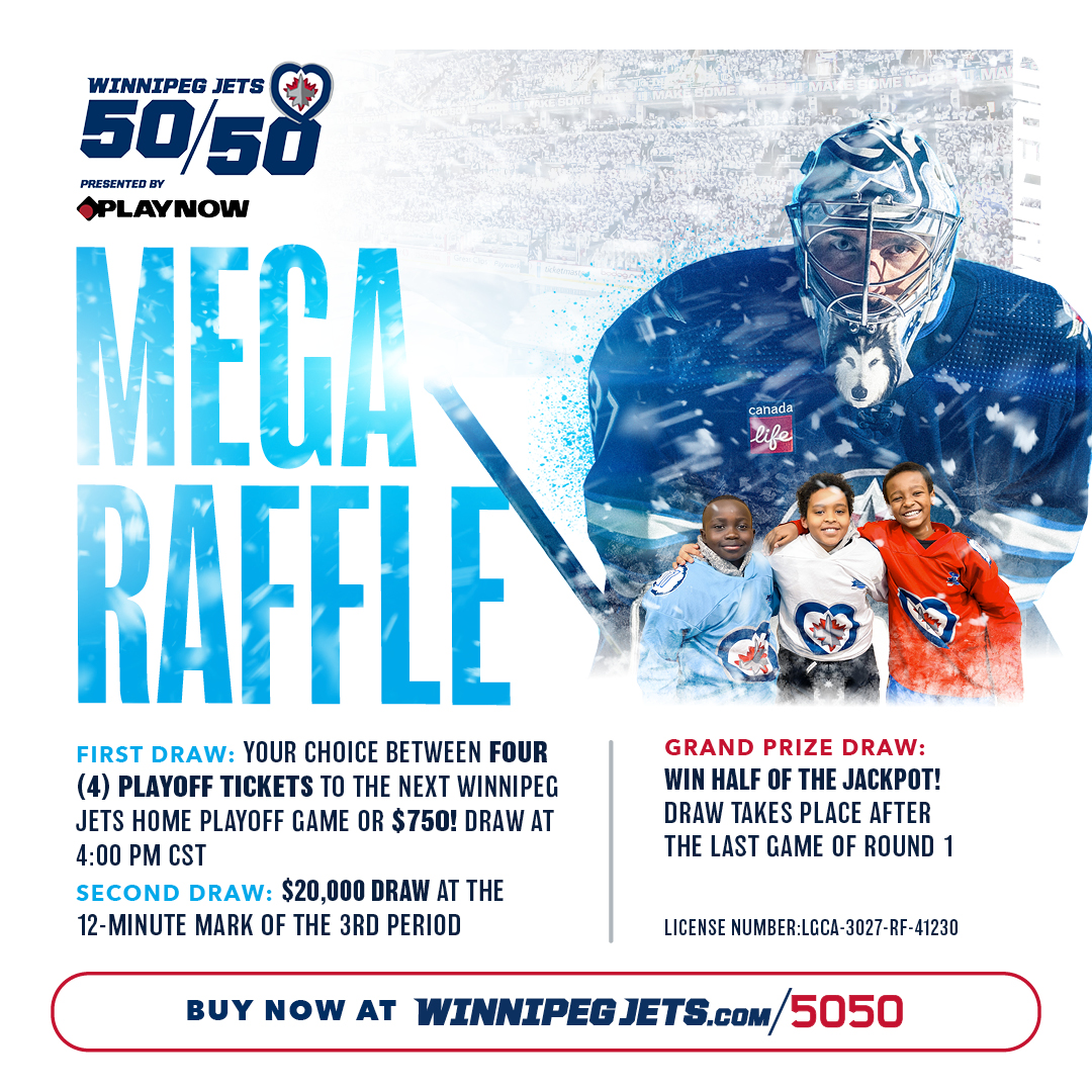 Can we get to $2 Million?? 💰 In-game prizes, and a grand prize draw at the end of round one! Get your #NHLJets 50/50 tickets, presented by @PlayNowManitoba here! ➡️ winnipegjets5050.ca