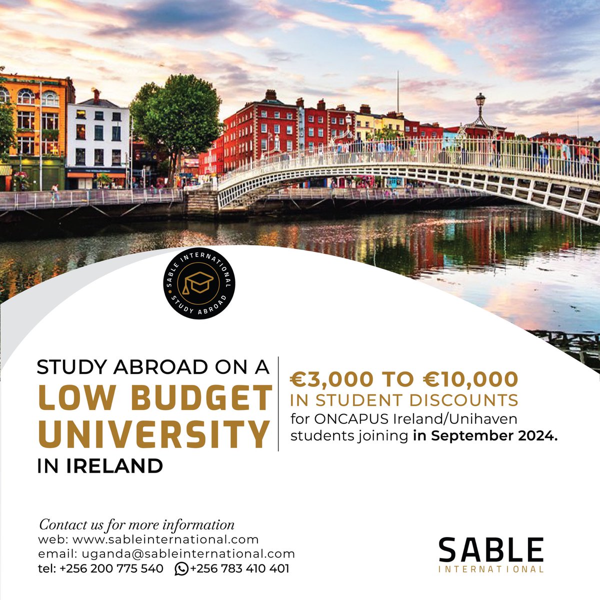 LOOKING TO STUDY IN IRELAND! 🇮🇪 🎓

We’ve got you covered. 

Get in touch with us through the link in our bio to get access to amazing tuition discounts for September 2024 Intake in Ireland for Sable students. 

Send us a DM to talk to an advisor today. 
#ireland #studyinireland