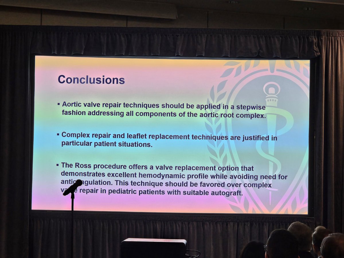 Dr. Vaughn Starnes @KeckMedicineUSC discusses techniques to achieve durable congenital aortic valve repair: 🫶 Individualized approach ⬇️ Reduce total cumulative interventions over lifetime 🫀 Preserve ventricular function #AATS2024