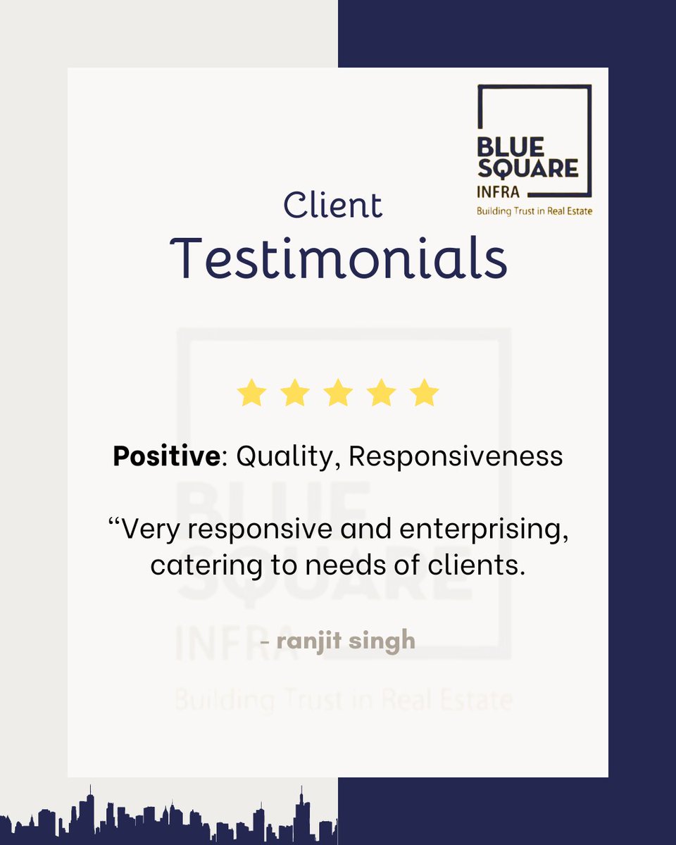 Thrilled to receive such positive feedback on our Google reviews! 🌟 
Thank you for choosing us and sharing your experience! 

🏢 Blue Square Infra
📞 Contact us Today: 98724 90091

#BlueSquareInfra #Zirakpur #Mohali #CustomerAppreciation #Grateful #CustomerLove #5StarService