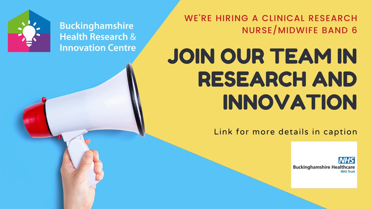 📢We are hiring! A Clinical Research Nurse / Midwife Band 6 - Click on the link below to apply or find out more about the role! An exciting opportunity to be involved in Research and be part of a wonderful team. 🧬🩺🔬 careers.buckshealthcare.nhs.uk/vacancies/#!/j…