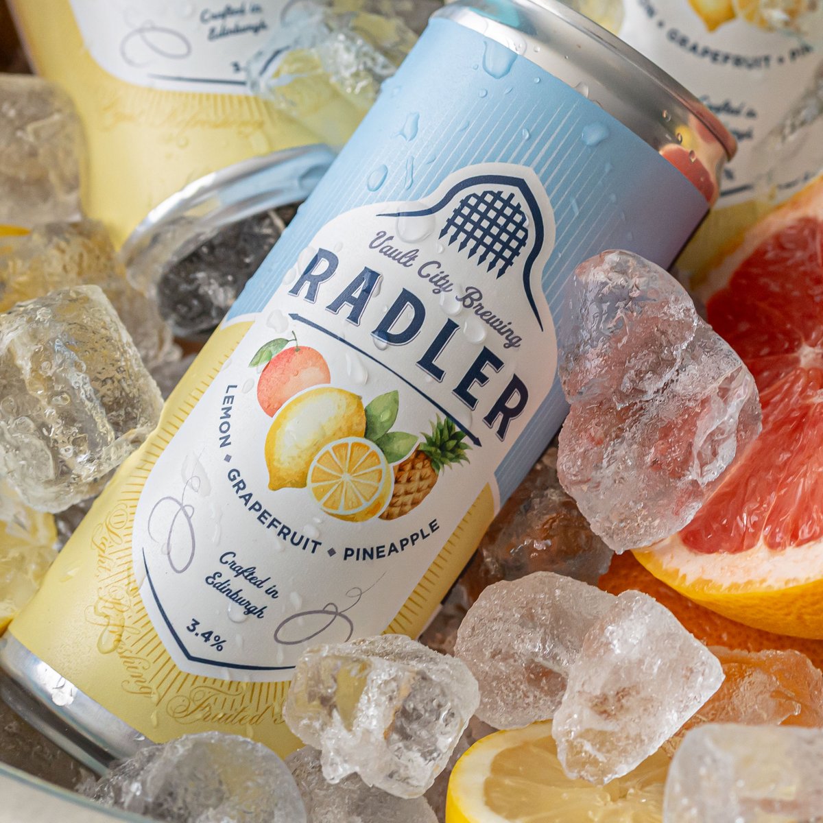 Putting the 'fresh' in refreshing 🍋🍍🍺🧊 We've got a brand-new batch of Vault City radlers, now in sleek 330ml cans. Grab yours with FREE UK delivery on orders over £20, offer ends Thursday at 12pm 🕔🍻 🛒 vaultcity.co.uk/products/radler