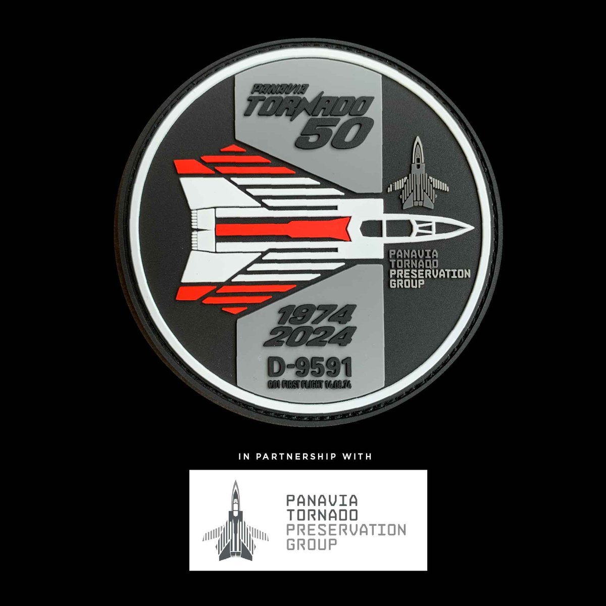 2024 marks the 50th anniversary of the first Tornado flight, and to celebrate, we've worked with <a href="/runway25shop/">Runway25</a> to produce a special PVC patch. 

Order now at runway25.com/product/tornad… 

The Panavia Tornado Preservation Group receives a percentage of each sale.