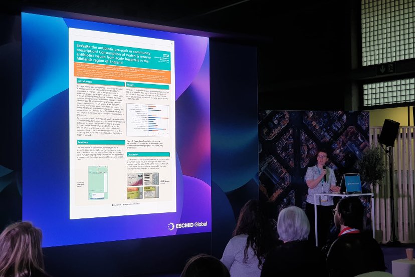 A pleasure to present the #Midlands #AMS pharmacists collaborative project on AWaRe antibiotic use at #ECCMID2024 

13 midlands Trusts collected data on pre-pack and FP(10) use for three oral Watch antibiotics.