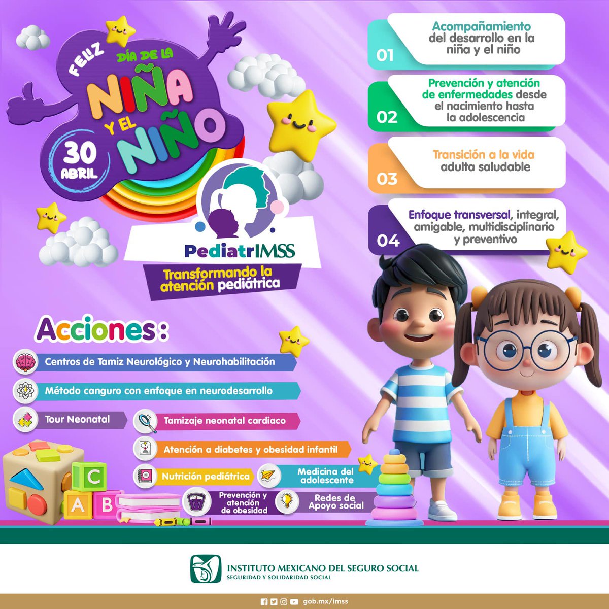 30 de abril | Feliz día del Niño y la Niña Con PediatrIMSS transformamos la atención pediátrica.