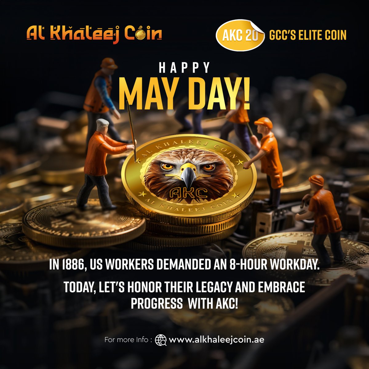 🌸 Happy May Day! In 1886, US workers demanded an 8-hour workday. Today, let's honor their legacy and embrace progress with AKC! 💼🚀 #MayDay #AKC #ProgressYouCanFeel #MayDay2024 #alkhaleejcoin #gcccoin #Crypto