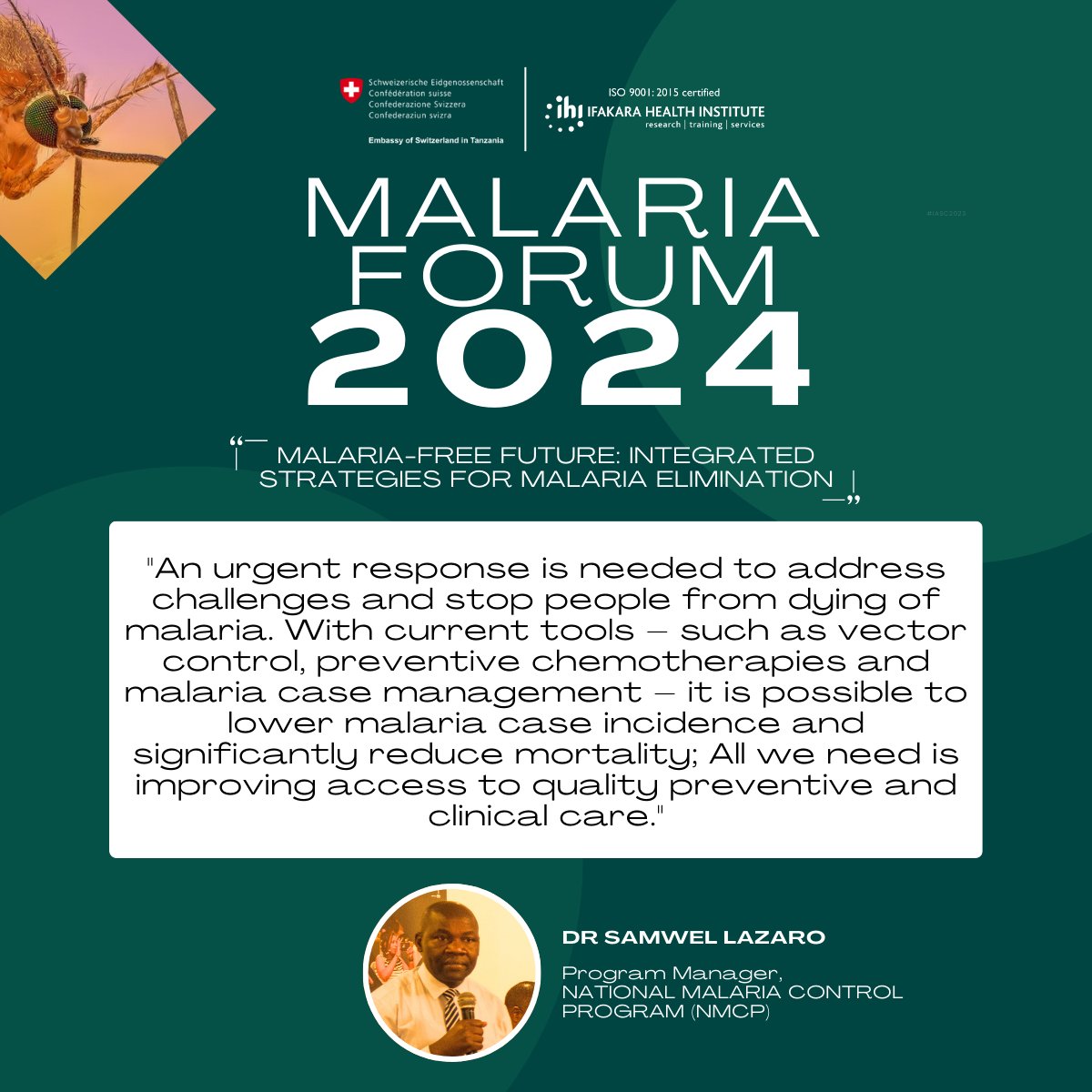 #MF2024: NMCP updates on malaria situation in Tanzania Mainland Dr. Samwel Lazaro, Program Manager of Tanzania's National Malaria Control Program (NMCP), presented a thorough analysis of the malaria situation in Tanzania. >> ihi.or.tz/our-events/420… >> Follow the conversation…