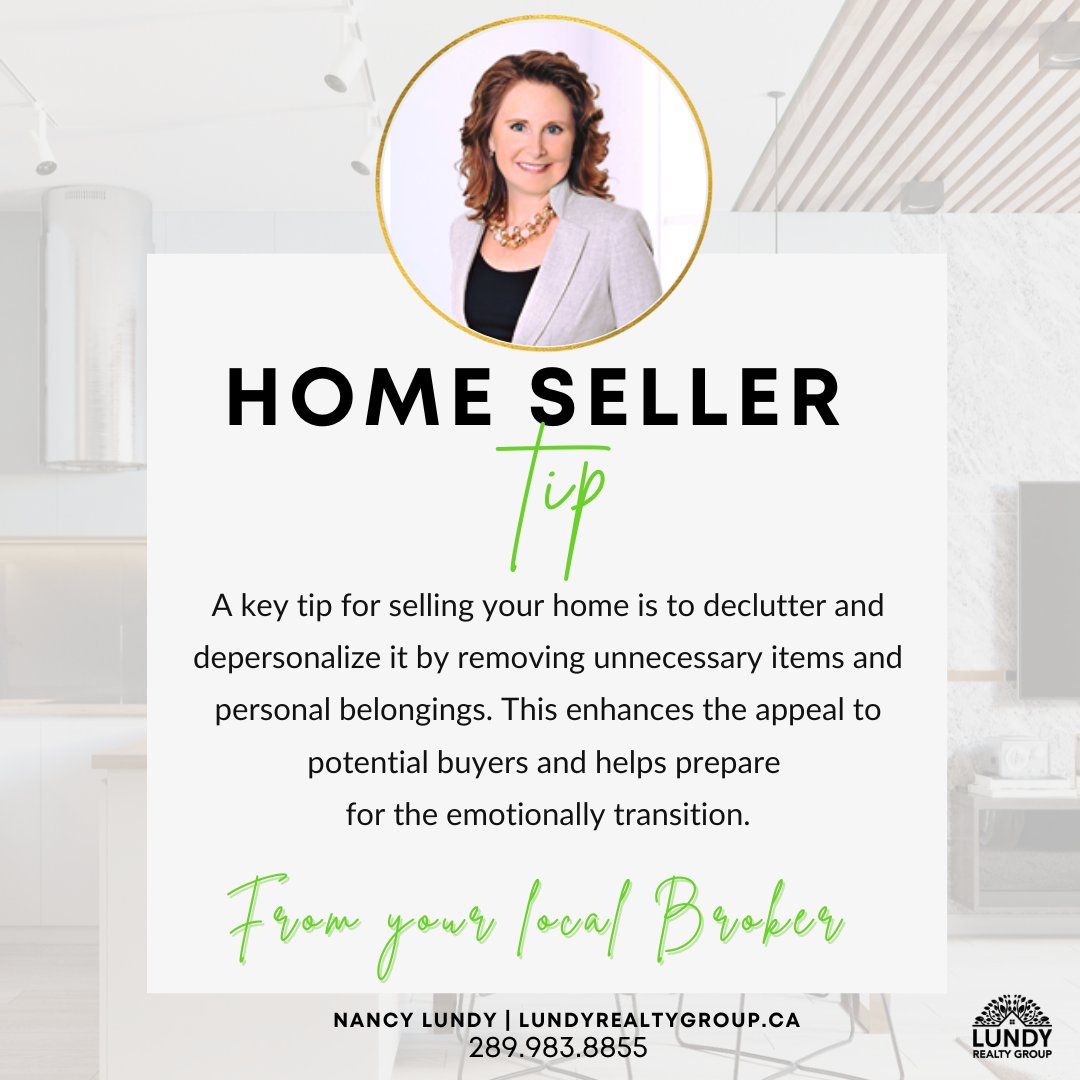Maximize your home's potential! Decluttering and depersonalizing create a clean slate for buyers to fall in love with. Start your selling journey on the right foot!

#RentersRights #RentalMarket #ApartmentsSearch #LeaseSigning #NancyLundy #Canada #Burlington #AskNancy