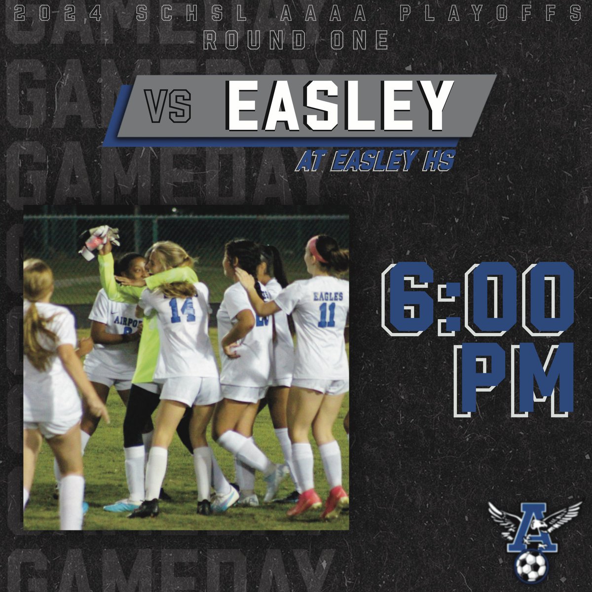 First round of SCHSL AAAA playoffs!!! The Lady Eagles are being hosted by Easley High School for the first round of play! Head on up, be loud, & be proud! 🆚 : Easley HS ⏰ : 6:00 pm 🏟️ : 154 Green Wave Boulevard, Easley, SC 29642 🎟️ : gofan.co/event/1510872?…