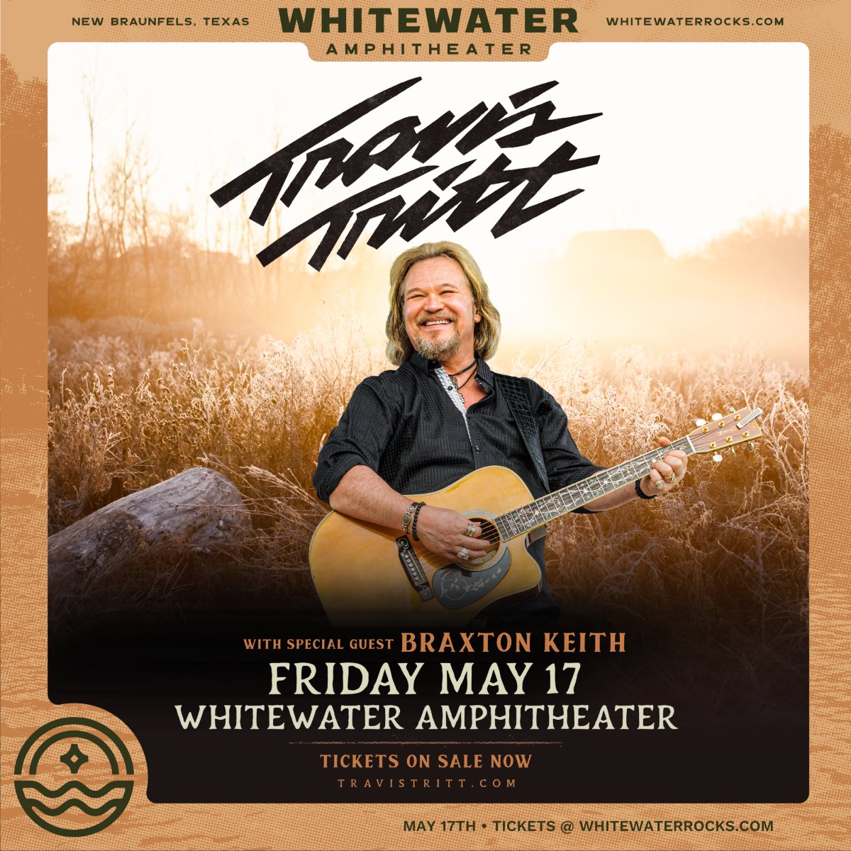 @travistritt and @thebraxtonkeith will be here in just a few weeks y'all! Get your tix: bit.ly/TTWW24 See you there 🤠 #nbtx #travistritt #ontheriverunderthestars