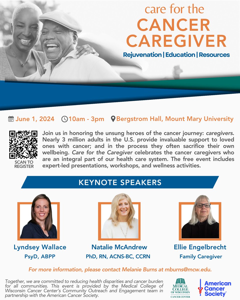 You're invited to the inaugural Care for the #Cancer Caregiver workshop! Sponsored in partnership with @AmericanCancer, this educational event celebrates the #caregivers who're an integral part of our #healthcare system. Join us June 1 at @MountMary: froedtert.com/classes-events…