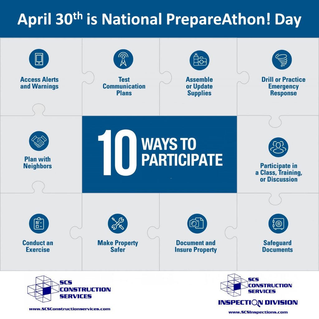 National PrepareAthon! Day on April 30th reminds us that crises happen suddenly. Being prepared needs to happen now, not later. #NationalPrepareAthonDay #TipTuesday @scsconstruction
