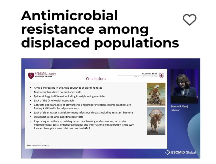 #ESCMIDGlobal2024 A sobering yet inspiring talk by Prof Souha Kanj @AUB_Lebanon @AUBMC_Official on challenges of #AntimicrobialStewardship in countries with expanding displaced populations in the Middle East

Includes data from @MSF_Lebanon & #Lebanon

Highly recommend a replay