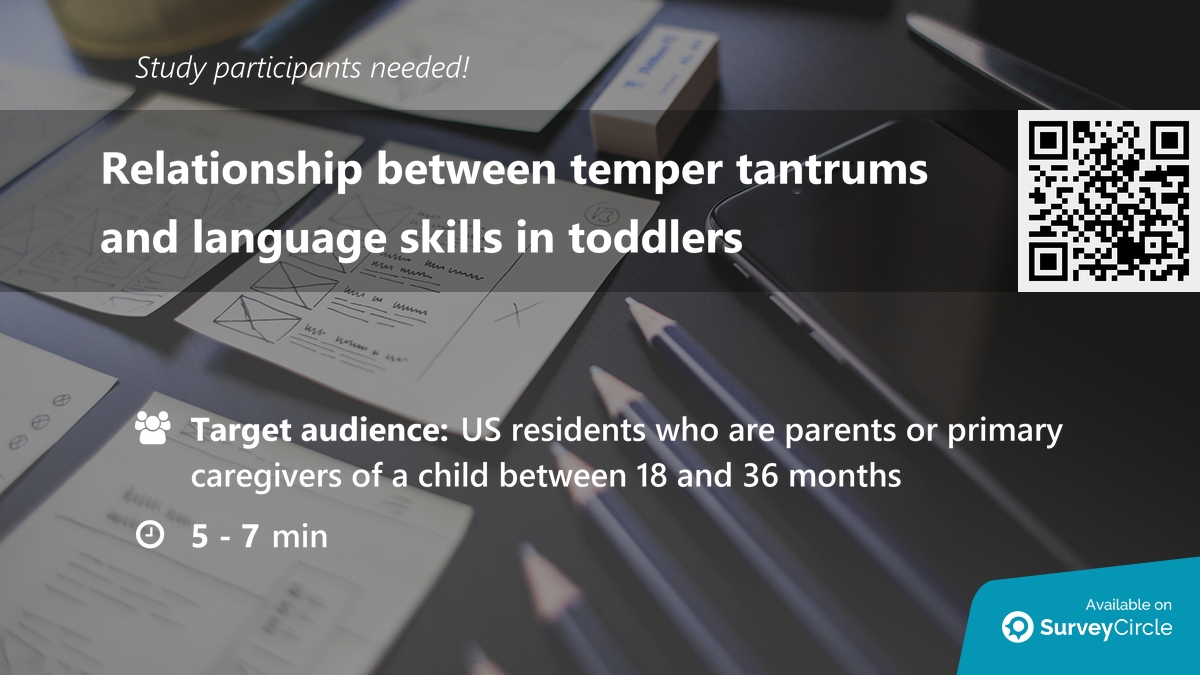 Participants needed for online survey!

Topic: 'Relationship between temper tantrums and language skills in toddlers' surveycircle.com/KRH344/ via @SurveyCircle

#speech #language #toddler #SpeechlanguagePathology #LanguageDevelopment #survey #surveycircle