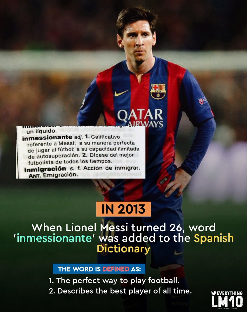 When Spanish dictionary added the word ‘inmessionante’ as a tribute to Lionel Messi.

The most INFLUENTIAL athlete of all time. 🐐