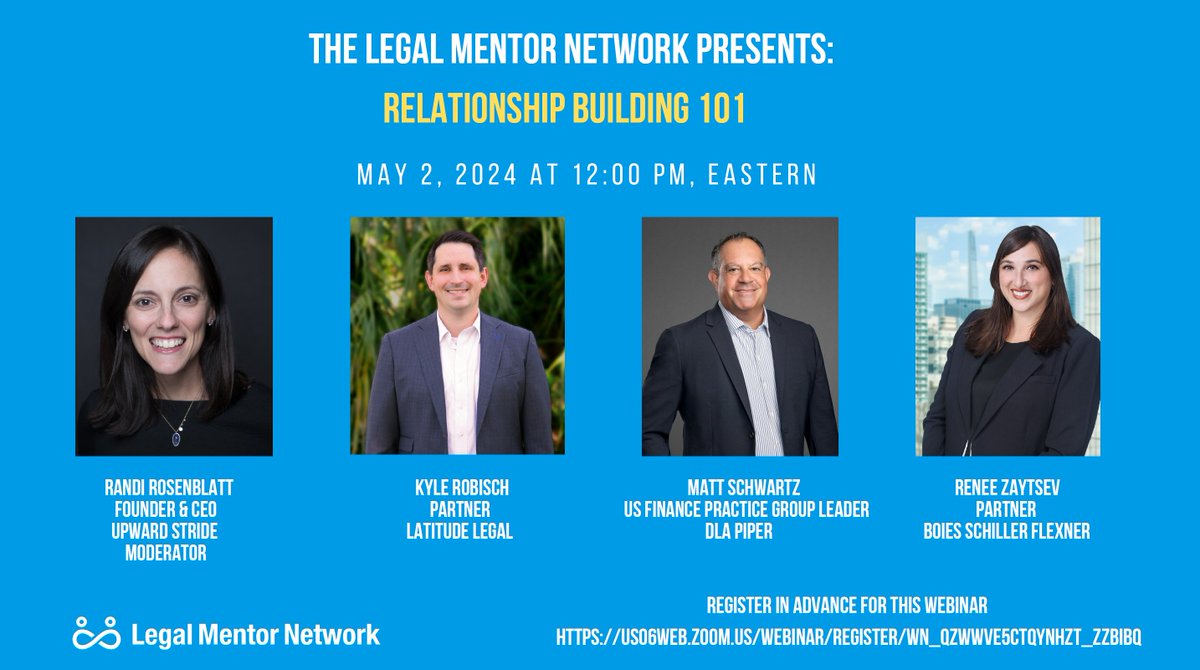 Friends, I'm joining a @legalmentors panel on Relationship Building! I hope you'll join us for a candid convo about organically building real relationships--in a way that works for you. Yes, I'll be spilling the beans--you can build relationships right here on the 🐦 machine.
