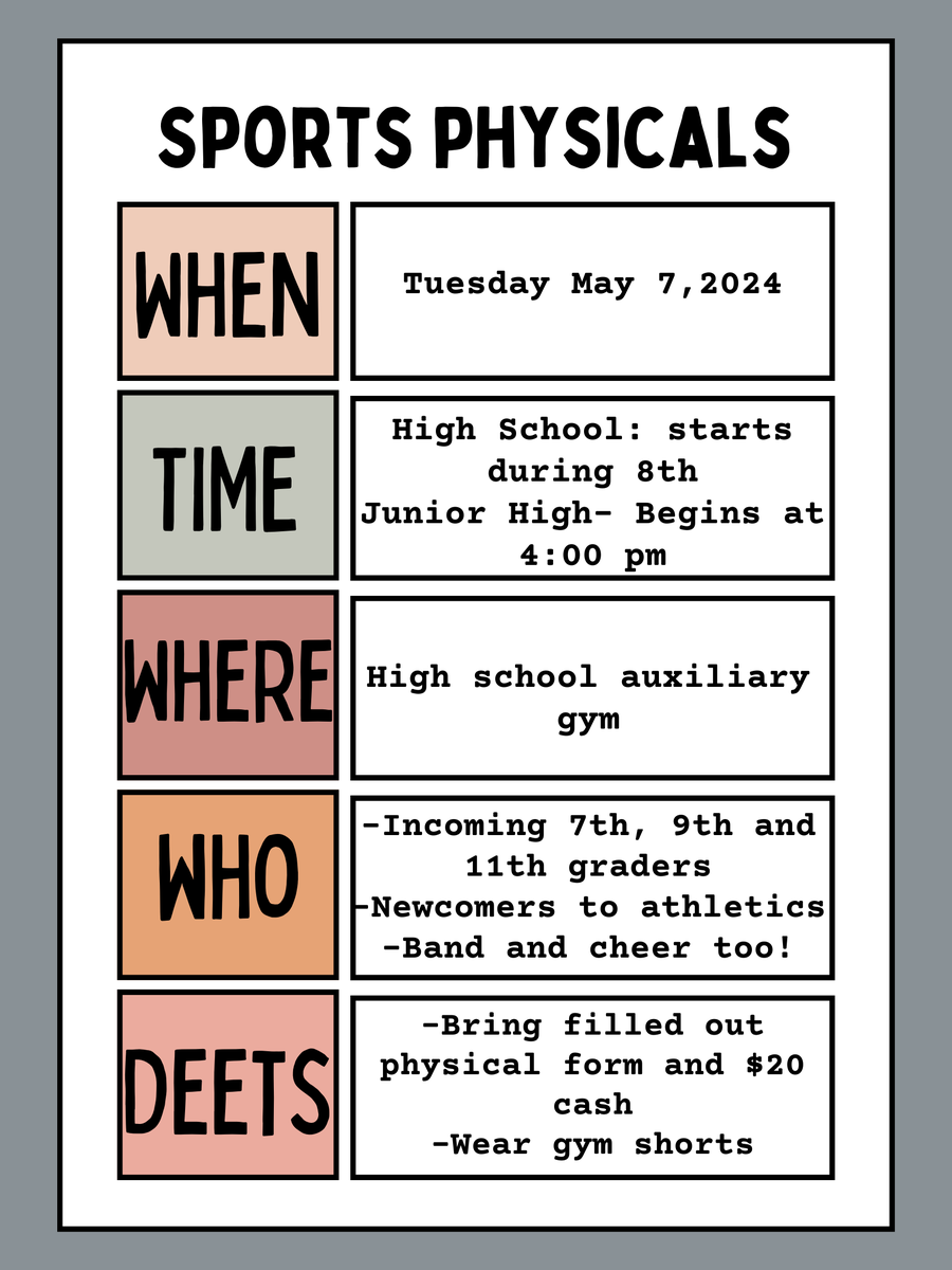 We're one week away from physicals! Come out and see us Tuesday May 7 in the Randall back gym!