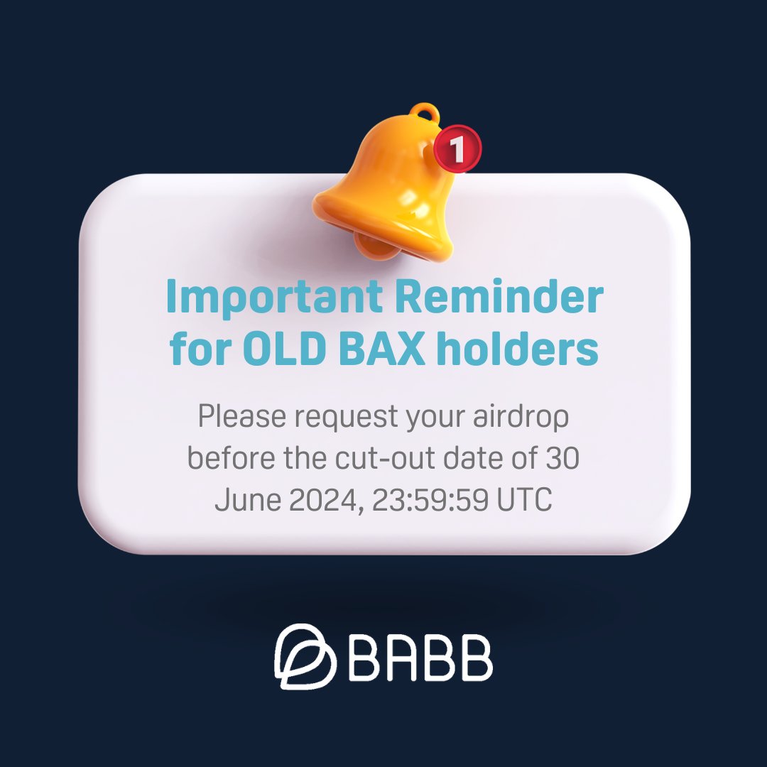 📣 Attention to all OLD BAX holders with a balance prior to June 6, 2022, 23:59:59 UTC: Don't forget to claim your airdrop before the deadline on June 30, 2024, 23:59:59 UTC! Act now: buff.ly/3XwGIod