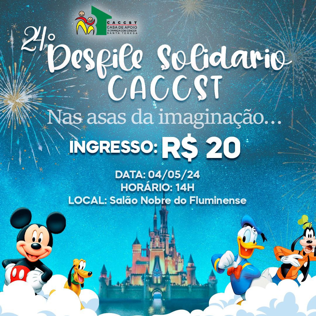 Está chegando o nosso 24° Desfile Solidário Caccst 2024, e você não pode ficar fora dessa corrente de amor em prol da nossa causa. Esperamos por vocês! ❤️