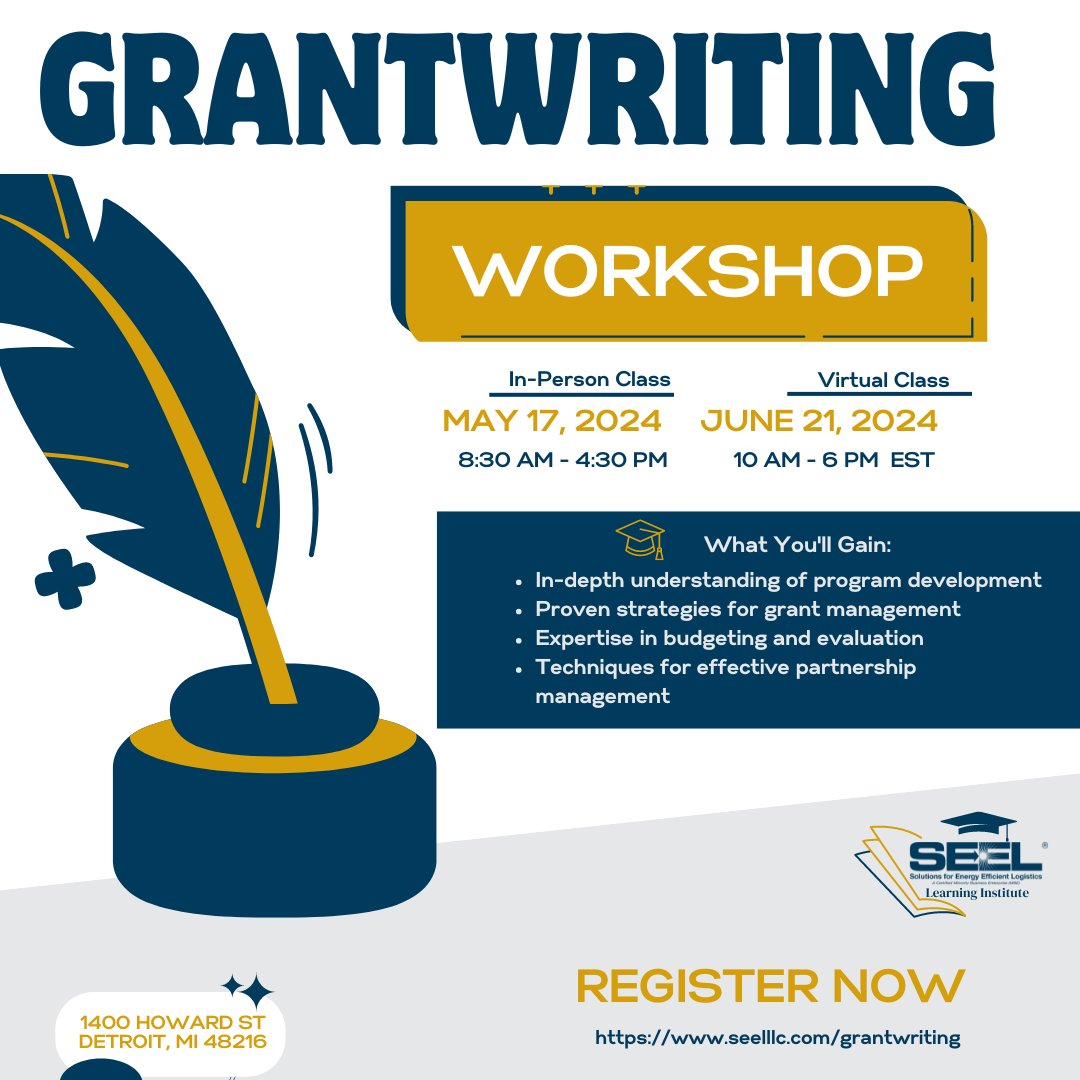 Space is limited for this impactful class!
Join us in mastering the art of grant writing.
For more information visit the link in our bio: seelllc.com/grantwriting
#GrantWriting #FundingSuccess #SEEL15YearsStrong #Energy #DEI #Innovation #Efficiency #WorkforceDevelopment