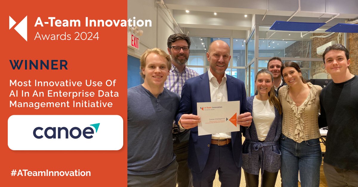 The winner of the 2024 A-Team Innovation Award for Most Innovative Use of AI in an Enterprise Data Management Initiative is...CanoeAI!  Congratulations!

Winners' Report: a-teaminsight.pulse.ly/t3xg2uhyge

#ATeamInnovation #innovation #AI #enterprisedata #datamanagement