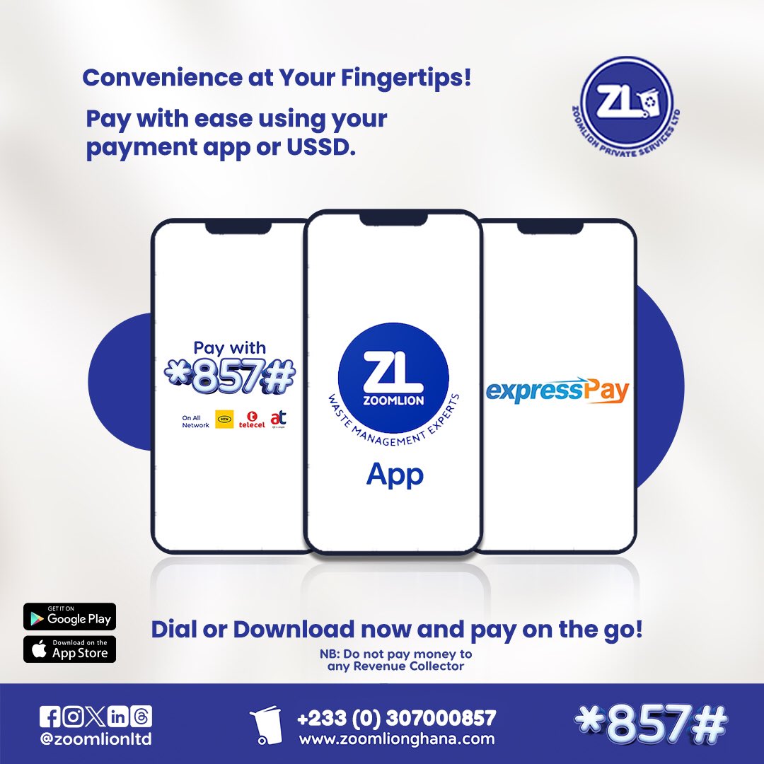 Pay with ease using your Express Pay app or our USSD on all networks. Don't wait in lines or worry about loose change. Simplify your waste payment experience and join the digital revolution today! Convenient. Secure. Efficient. #ChangeYourBorlaStyle