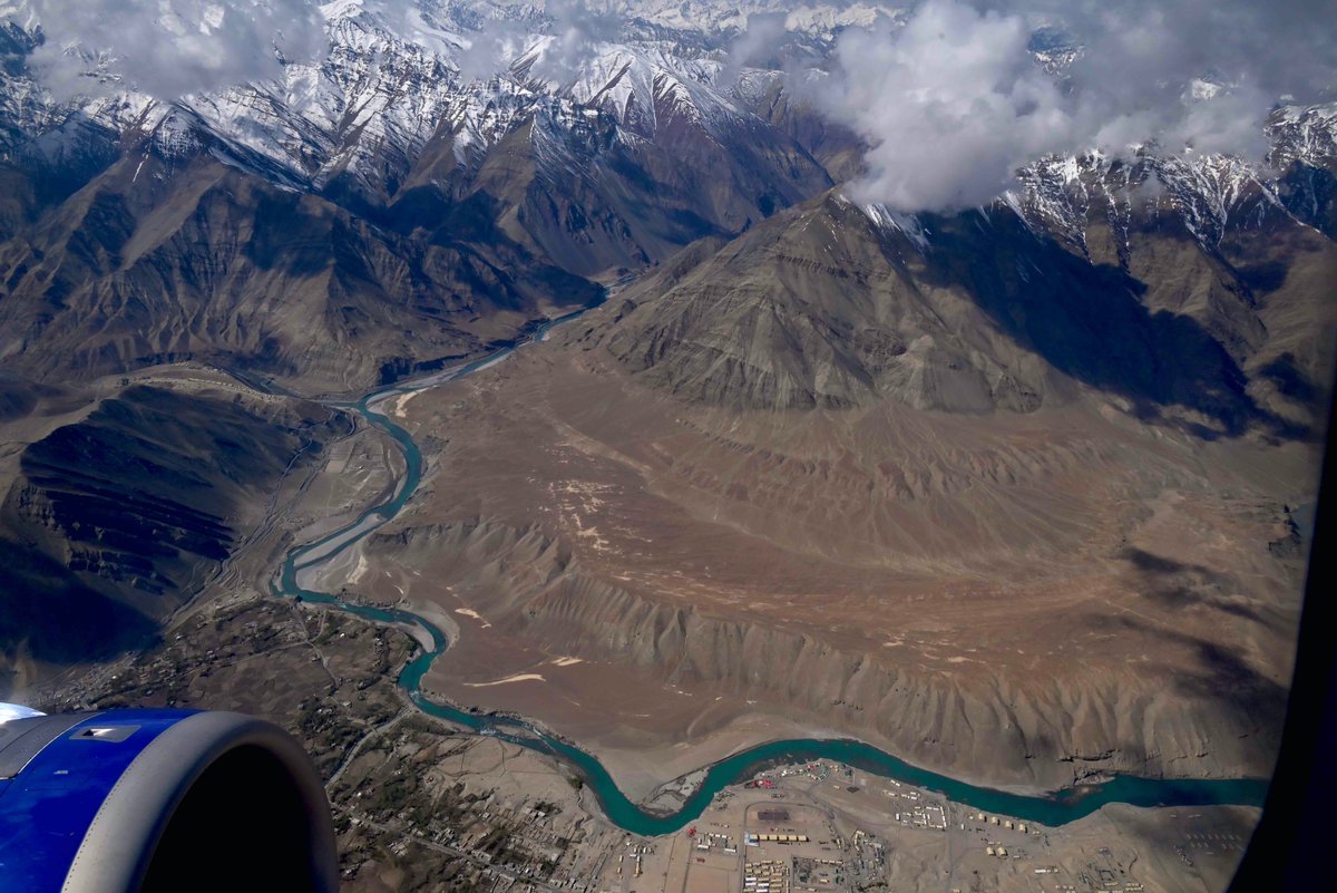 The mighty Indus/Sindhu/Singhe Khababs near Leh, with Zanskar river flowing into it on top left hand side. A troubled land just now ... till it gets Constitutional safeguards to protect identity, culture, environment, wildlife, livelihoods #saveladakh