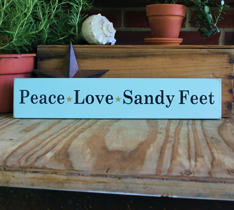 #Peace #Love #SandyFeet Wood Sign for the #BeachHouse Beach Cottage Sign, #customColors #BeachDecor #SMILEtt23  etsy.me/3w5lHbb via @Etsy