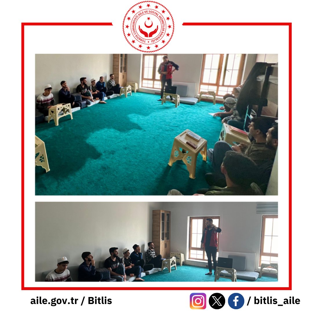 📌#AEP kapsamında eğitimlerimiz aralıksız devam ediyor.
📌 Bitlis SHM Müdürlüğümüz Eğitim ve Danışmanlık Birimi tarafından 
📍Hikmet Kiler Kur'an Kursu öğrencilerine 
📍' Öfke Kontrolü  ' konulu eğitim verildi. @tcailesosyal @BitlisValiligi @ASHB_ATHGM