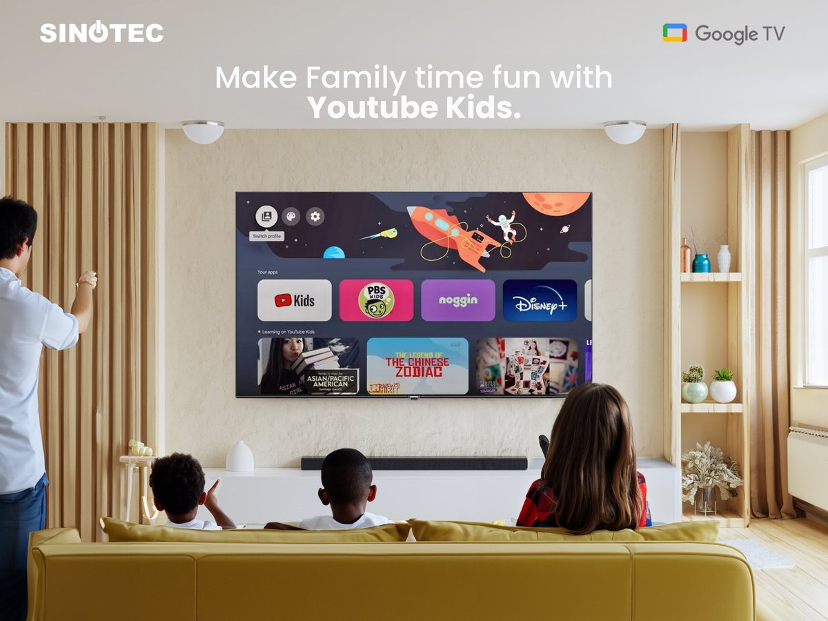 🌟 Transform family time with Sinotec G1U Series! Google TV and YouTube Kids bring learning and fun right to your living room. #Sinotec #FamilyFun #SmartTV