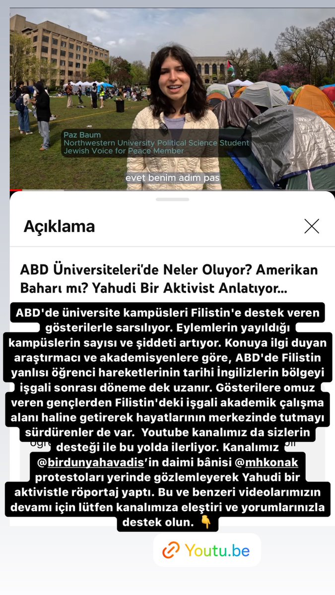 ABD üniversitelerinin Filistin’e destek geleneği İsrail kuruluşundan çok daha eskilere dayanıyor. Biz de kanalımız adına bu gösterilerin muhtevasını ve motivasyonunu yerinde görmek istedik. Yeni videomuz yayında.👇 #BiDünyaHavadis youtu.be/2GkQwk1zNGs?si…