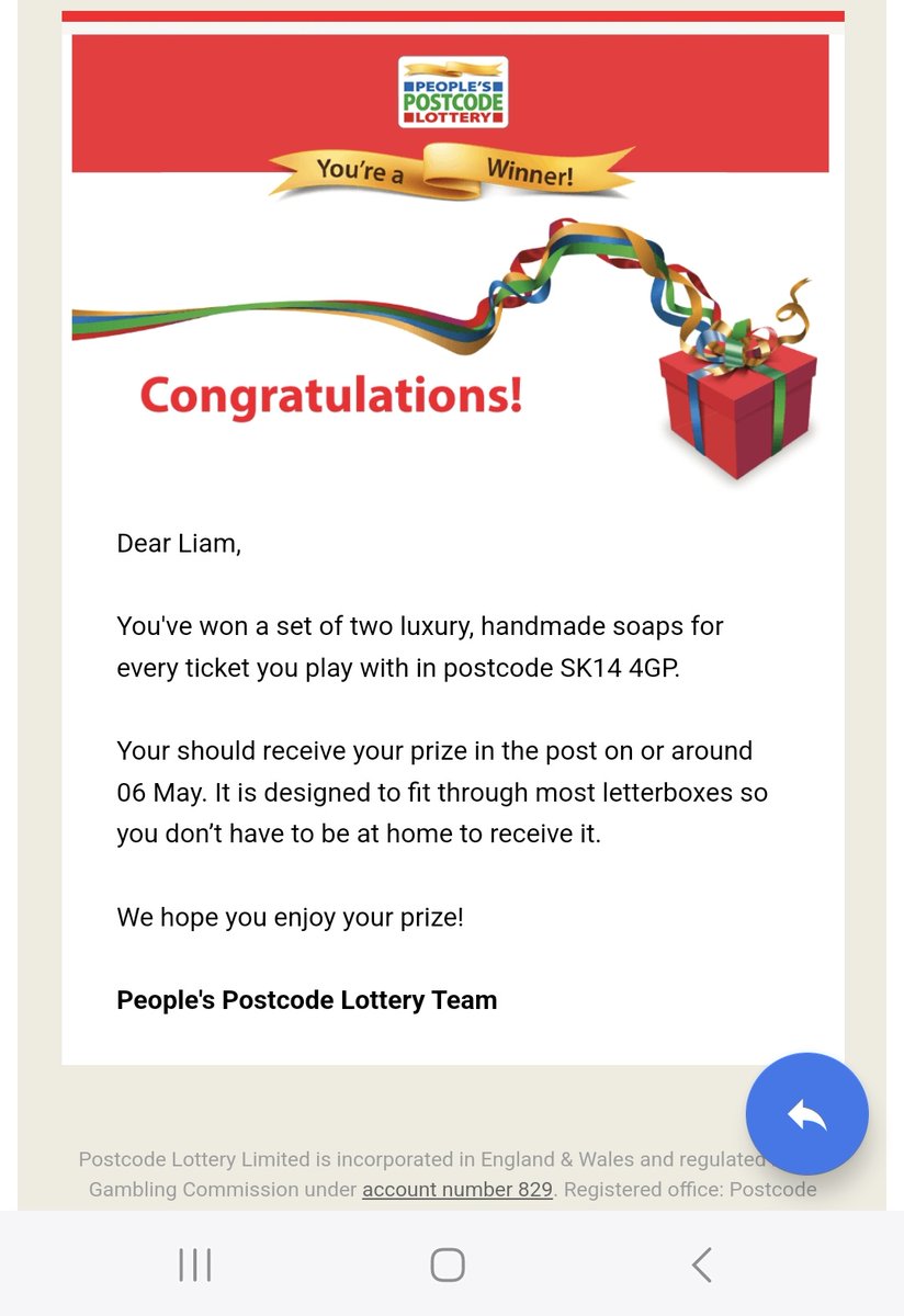 Fantastic can't wait to receive them. 😂😂😂 one of my mates wins £60000 and I win two fucking bars of soap.