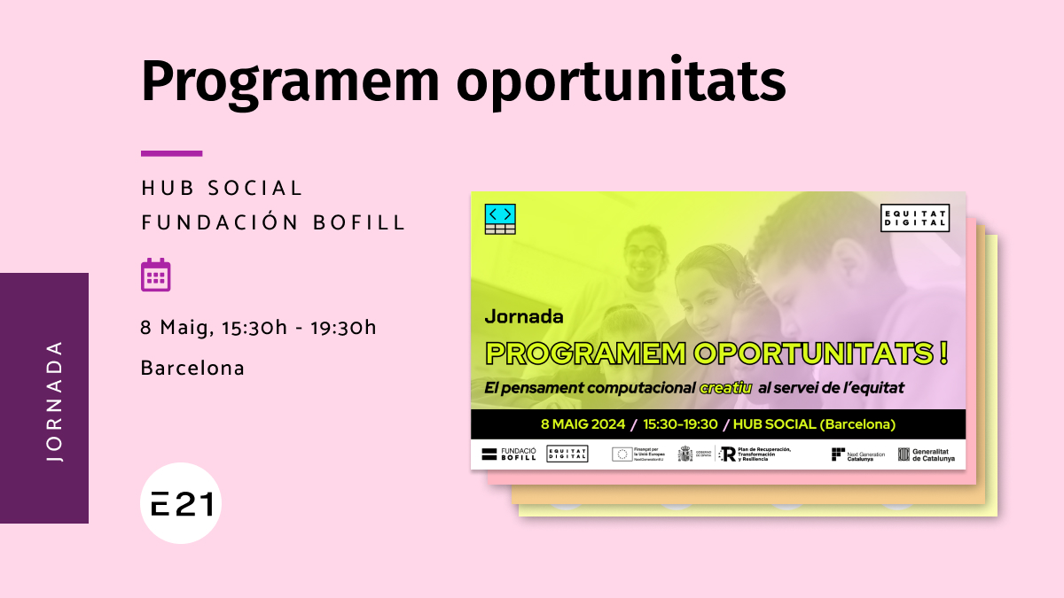 🌟 Aprendre a programar és superar reptes, és creativitat, és treball en equip!
No et perdis la jornada sobri #PensamentComputacional i l’aprenentatge de la programació, einas d’empoderament i #EquitatDigital
🗓️ 8 de maig, 15:30-19:30 📍HUB Social
🔗 ja.cat/JornadaPO