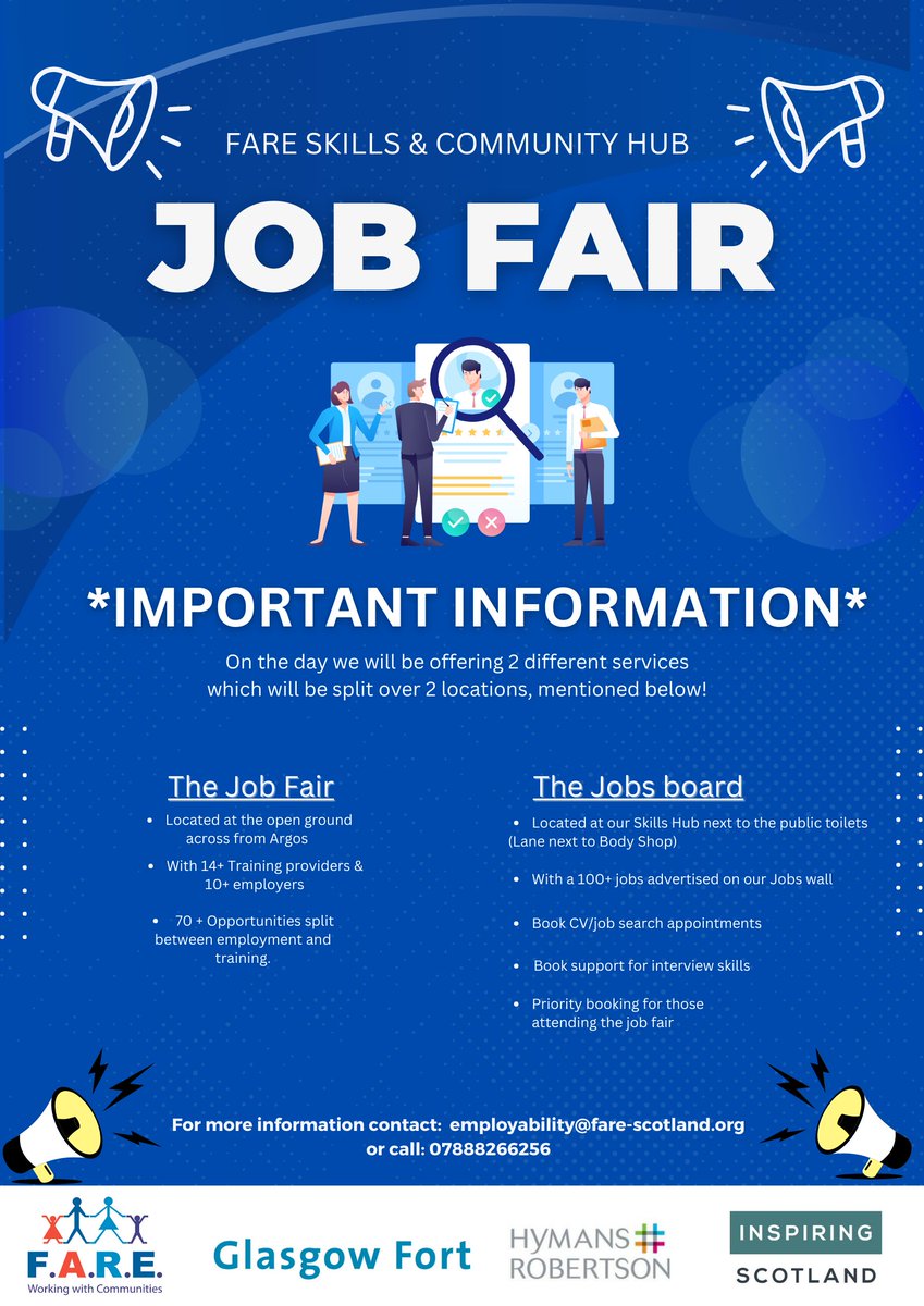 Calling all jobseekers 📢 Pop along from 10am - 5pm Thu 2 May for the Jobs Fair hosted by FARE to find out about over 100 vacancies. They will also have experts on hand to support on training, CV and interview skills.