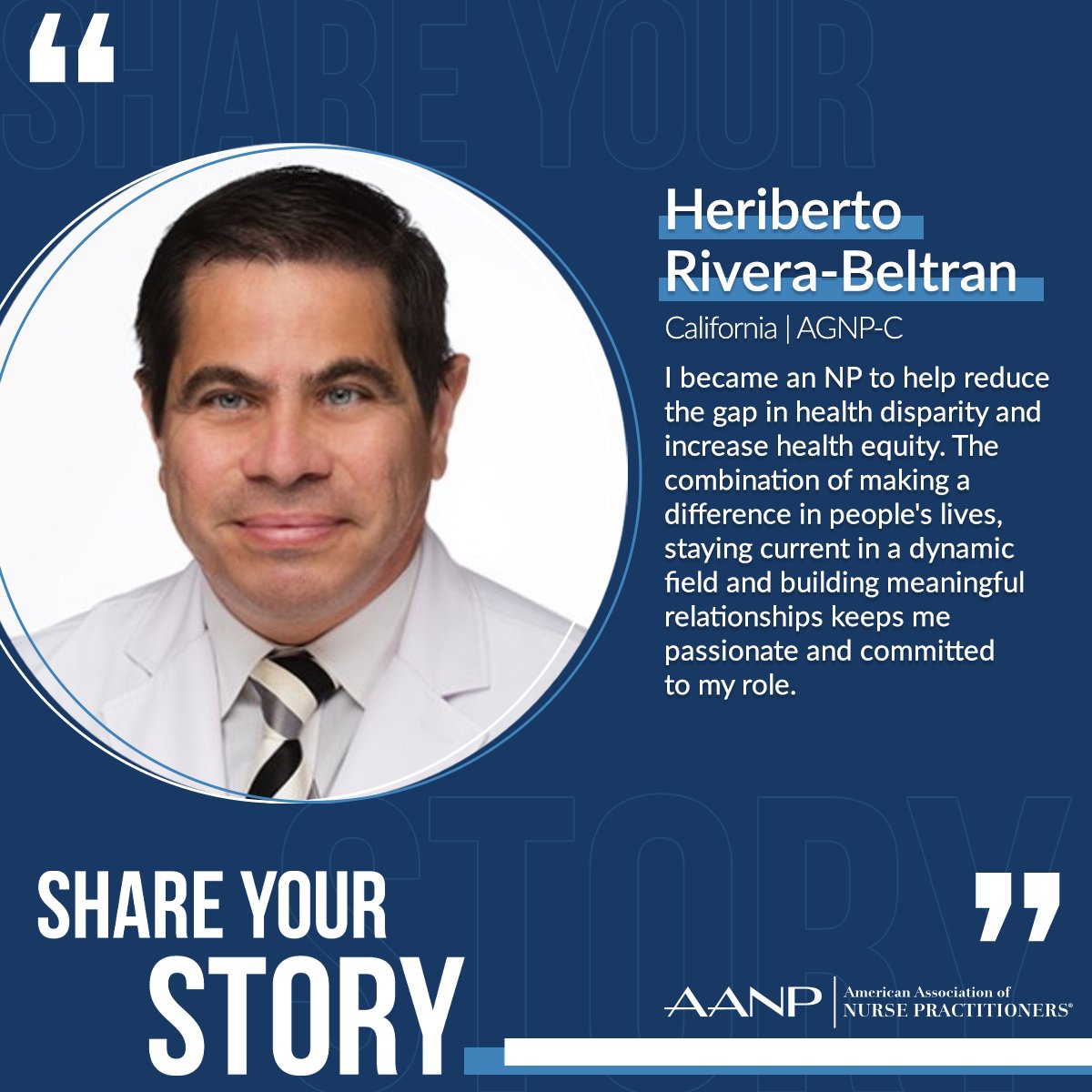 Thank you, Heriberto Rivera-Beltran, for sharing your testimony with AANP! NPs — share your story of leadership, mentorship, resilience or advocacy at aanp.org/shareyourstory. Select stories will be featured on AANP's social media. #NPsLead #ShareYourStory