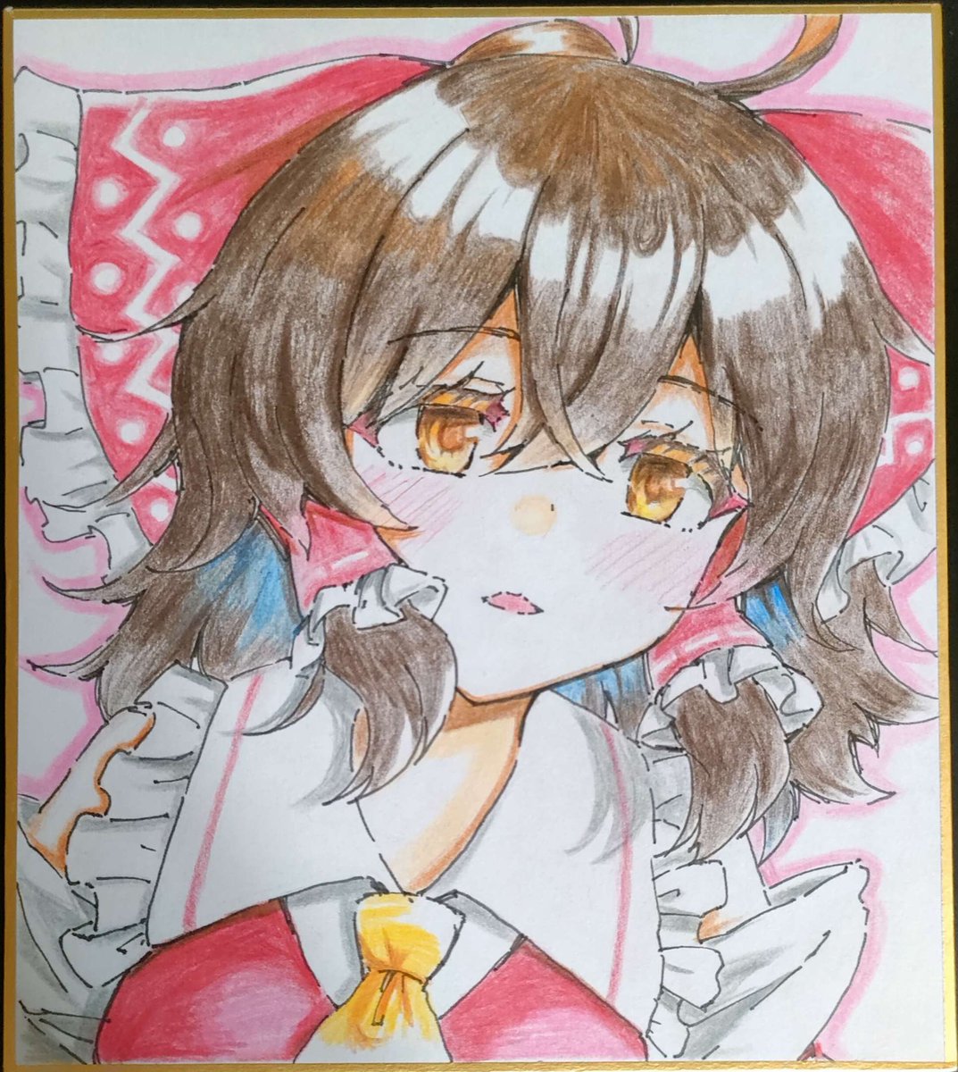 hakurei reimu 1girl solo looking at viewer blush open mouth brown hair bow  illustration images