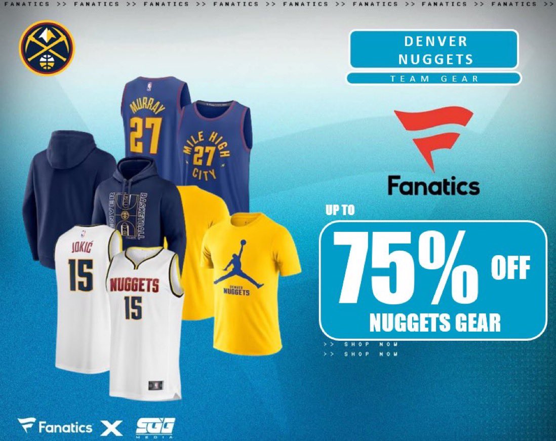 DENVER NUGGETS NBA PLAYOFFS SALE, @Fanatics 🏆 NUGGETS FANS‼️ Gear up for the Playoffs and get up to 75% OFF Denver Nuggets gear with FREE SHIPPING using THIS PROMO LINK: fanatics.93n6tx.net/NUGGETSSALE 📈 HURRY! DEAL ENDS SOON! 🤝