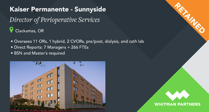 ☀ Job Opportunity Alert ☀
 
Whitman Partners and Kaiser Permanente - Sunnyside have partnered to find their next Director of Perioperative Services.

📨 𝗶𝗻𝗳𝗼@𝘄𝗵𝗶𝘁𝗺𝗮𝗻𝗽𝗮𝗿𝘁𝗻𝗲𝗿𝘀.𝗰𝗼𝗺

#ORjobs #JobOpportunity #surgicalservices
#perioperative #whitmanpartners