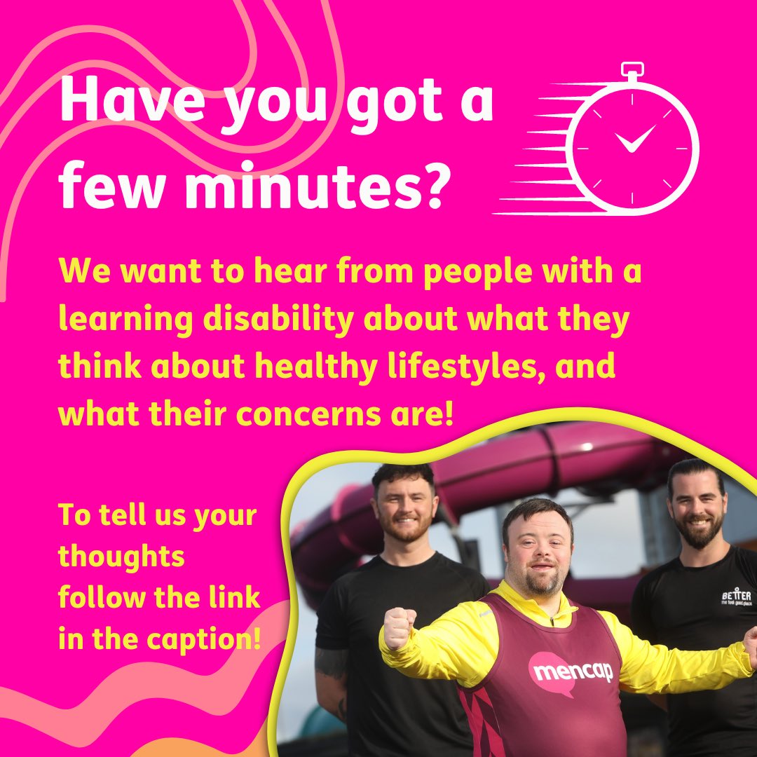 Have you got a few minutes? ⌚️ We want to hear from people with a learning disability and their carers about what their thoughts are on healthy living and healthy lifestyles, as well as what their concerns are. If you have a few minutes and would like to share your thoughts