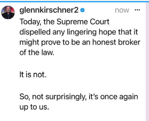 It's a great day to talk about SCOTUS. Americans never backed down when their country was in trouble, before. Why do that, now while there's robes on the take turning a Democracy into a Theocracy. Nobody pays taxes for that.