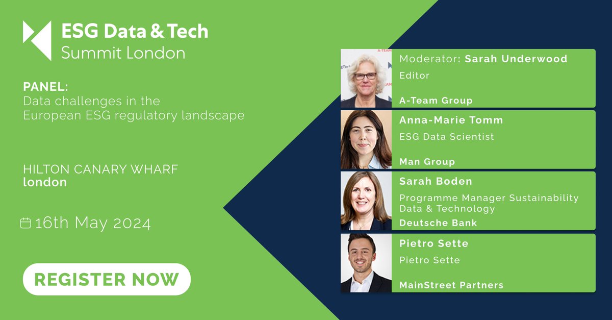 Join us for this panel on data challenges in the European ESG regulatory landscape; with speakers from A-Team Group,  @mangroup @deutschebank
& MainStreet Partners

Register: a-teaminsight.pulse.ly/k7tfgr98so

#ESGSummit #ESG #SFDR #sustainableinvesting #EUTaxonomy #datacollection